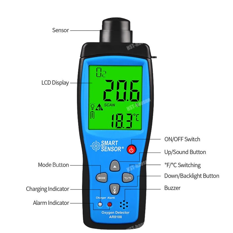 SMART SENSOR AR8100 Portable Oxygene Gas Tester High Accuracy O2 Gas Analyzer For Laboratory And Industry