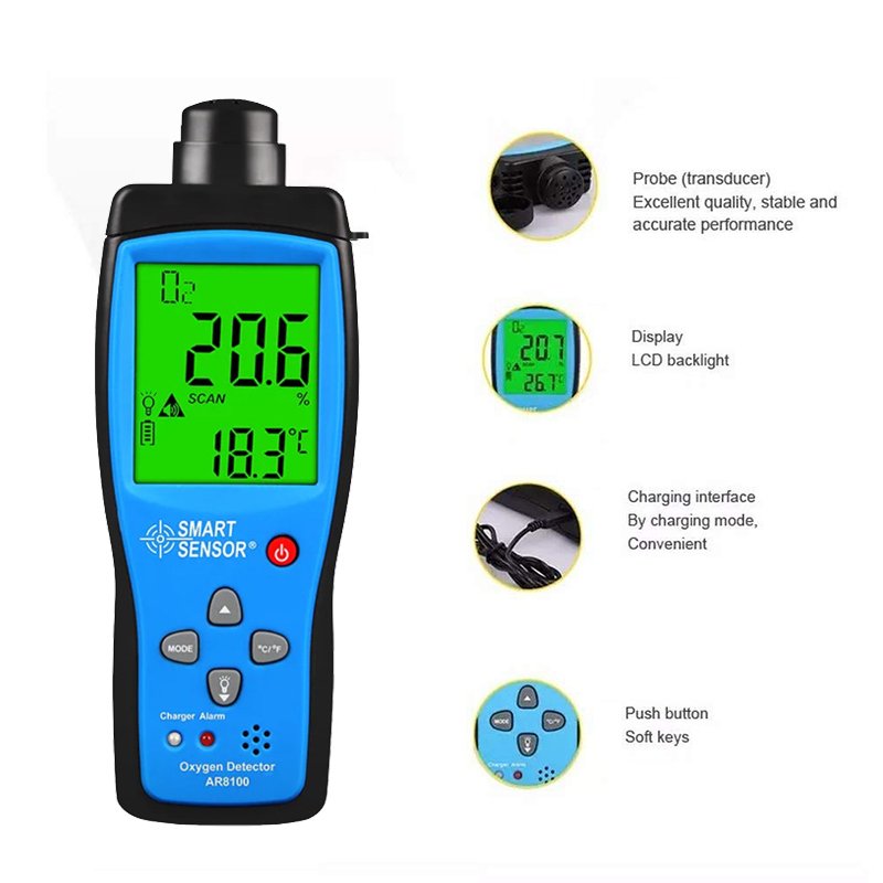SMART SENSOR AR8100 Portable Oxygene Gas Tester High Accuracy O2 Gas Analyzer For Laboratory And Industry