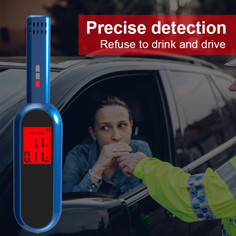 LED Digital Display Alcohol Meter Semiconductor Sensor Blue Alcohol Detector Fast Response Professional Drunk Driving Alcohol