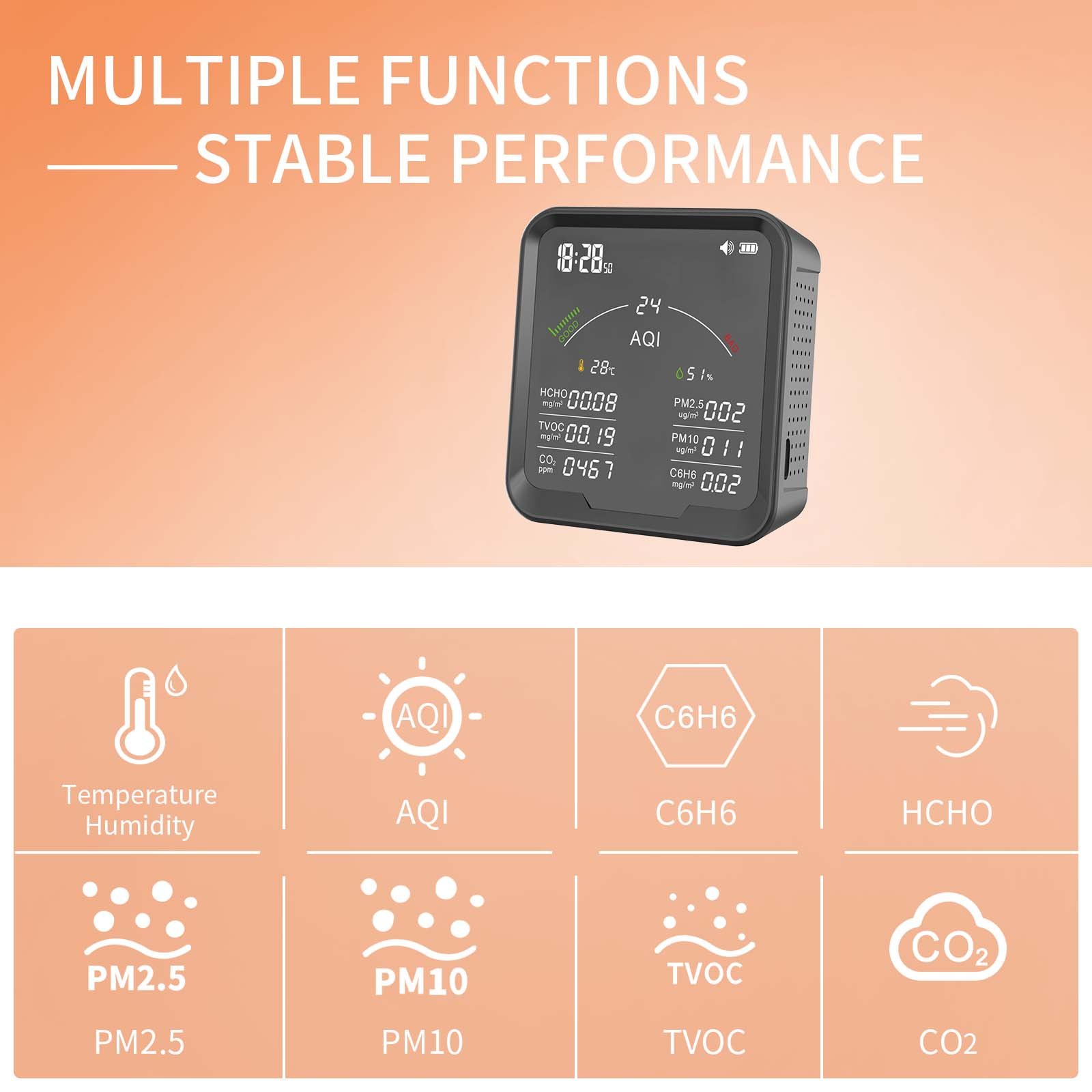 PTH9B CO2 CO PM2.8 PM1.0 C6H6 HCHO TVOC AQI Ultimate integrated Edition meter detector tester