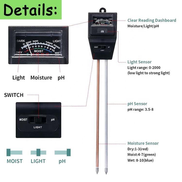 Soil Moisture Meter 3-in-1 Soil Moisture Light pH Tester Gardening Tool Kits for Plant Care Great for Home Use Garden