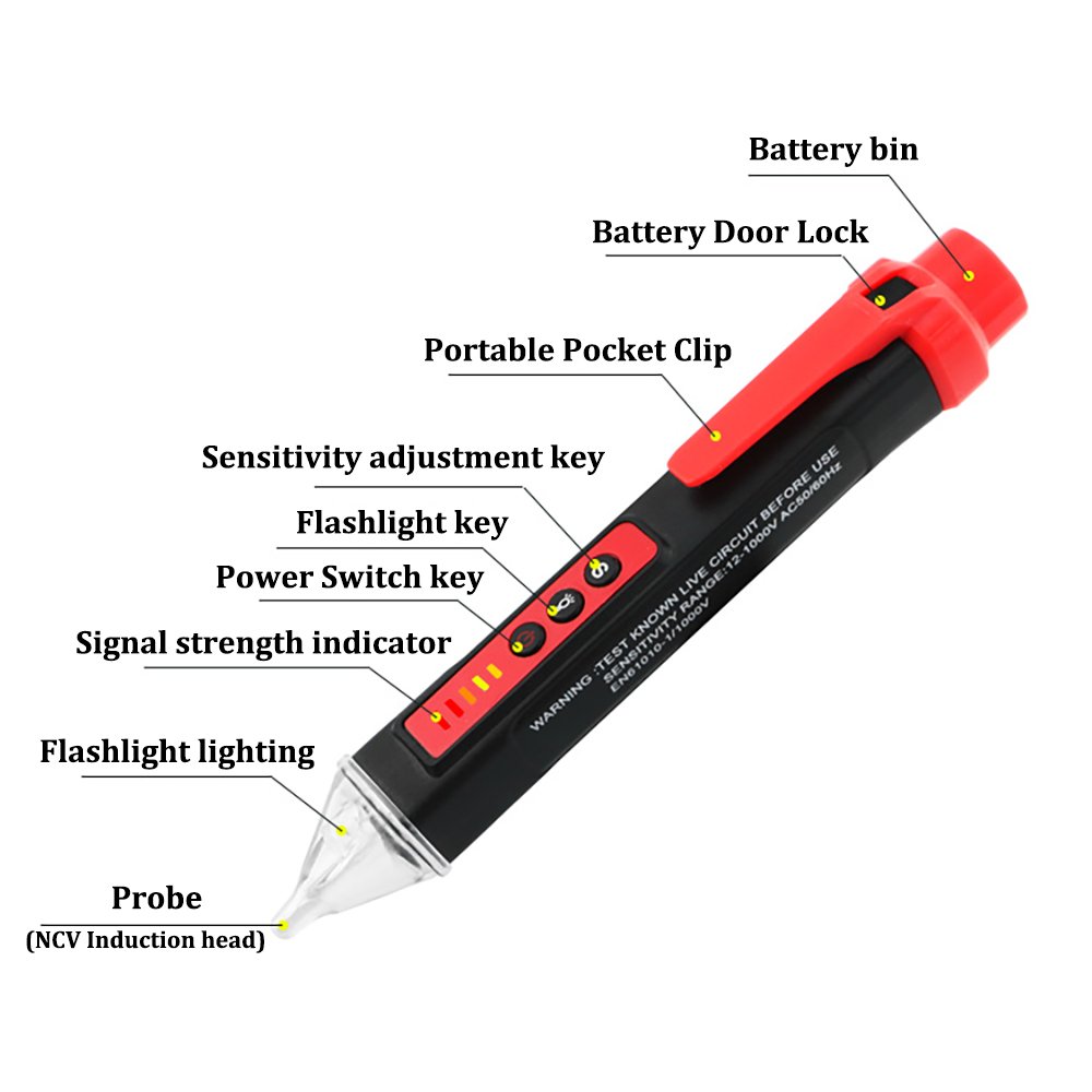 Electric indicator 12-1000V Socket AC Power Outlet Voltage Non-contact Detector Sensor Tester Pen LED light Alarm