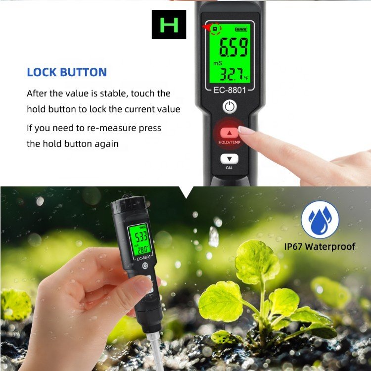 LCD Display Portable Digital Waterproof EC/Temp Soil Tester meter for garden planting