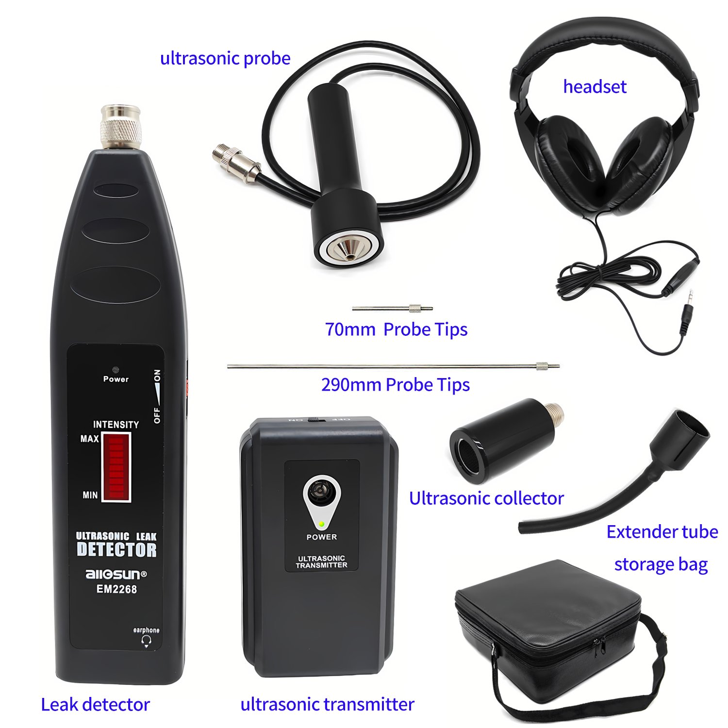 Ultrasonic Leak Detector and TransmitterGas LeakLiquid Leak Detection KitLED IndicationUltrasonic Leak DetectorEM2688