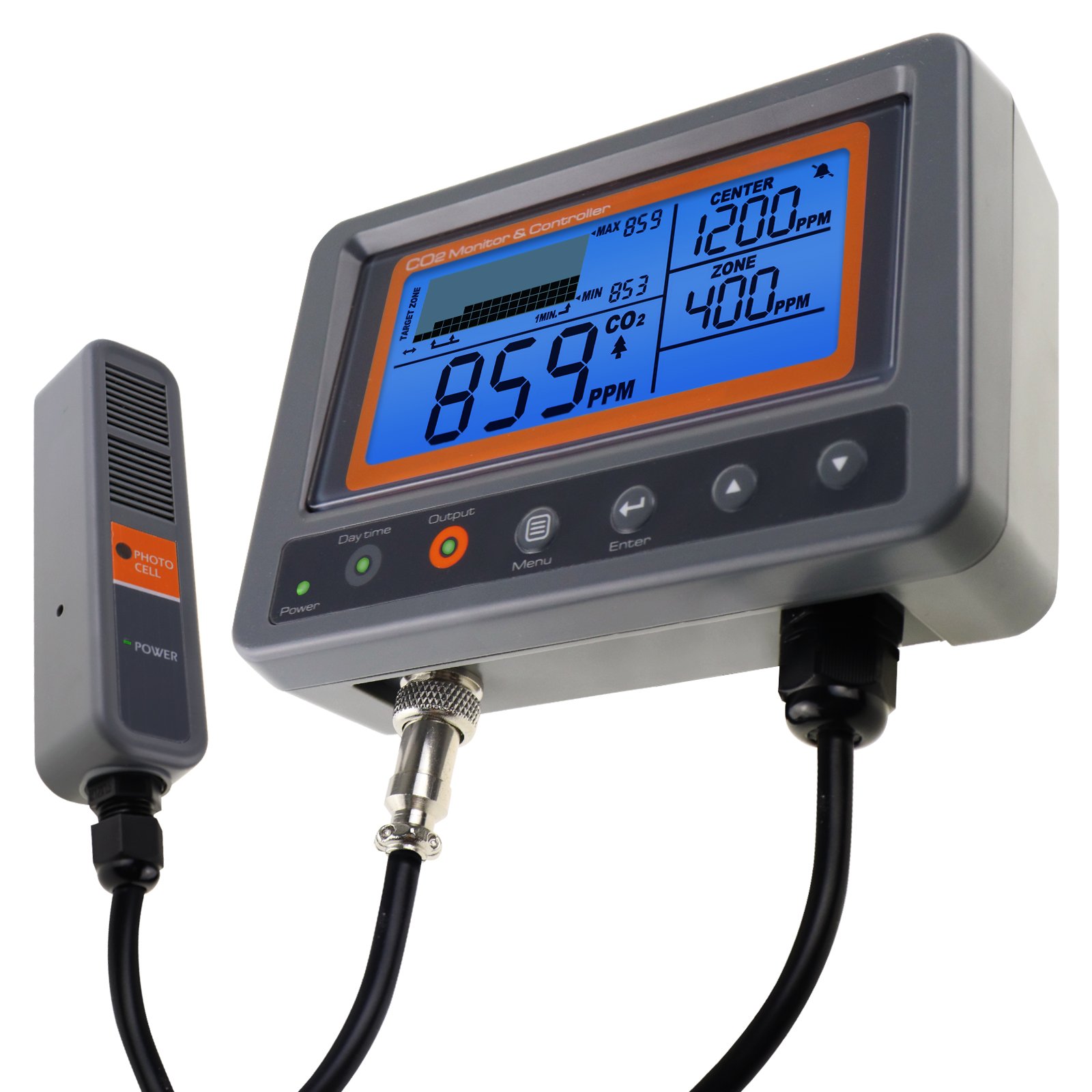 7530 Greenhouse CO2 Controller w/ 4.5 Meters Remote CO2 Sensor Auto Detect Day Night Function Perfect for Grow Rooms, Home