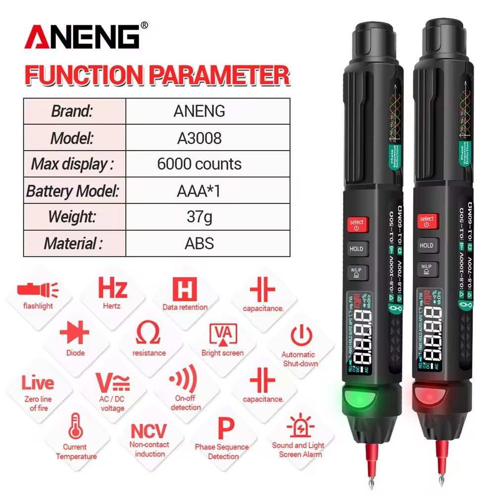 ANENG A3008 Smart Sensor Contact tester 6000 Count contactless voltmeter Digital multimeter