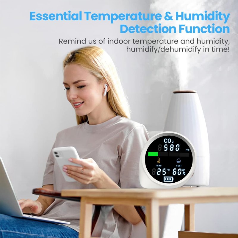 Home Use Smart Air Quality Monitor Infrared Sensor Carbon Dioxide Meter CO2 Detector Temperature Humidity Tester with Alarm