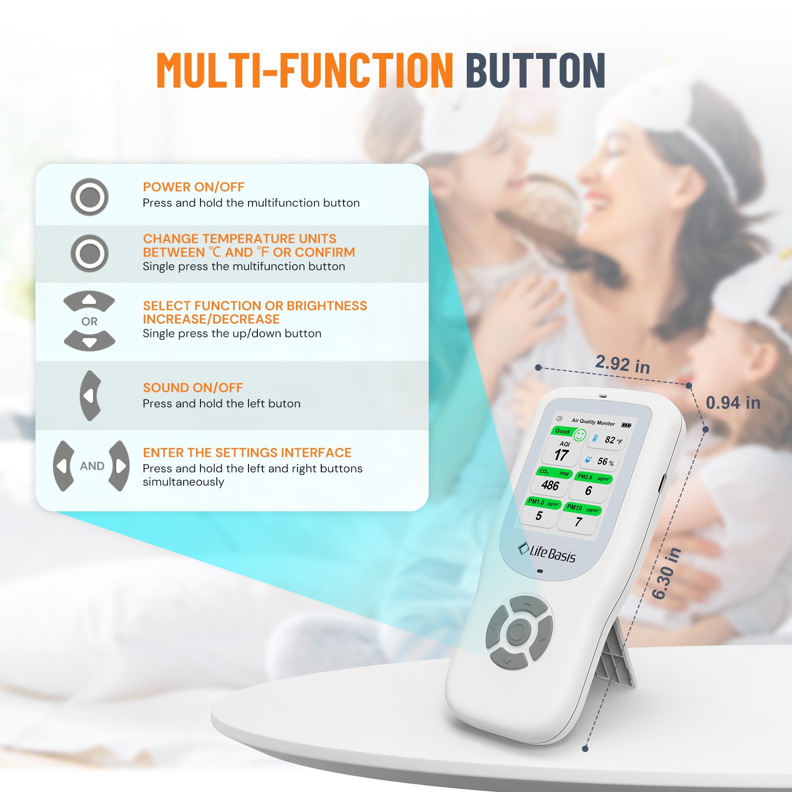 Formaldehyde Temperature & Humidity Meter Sensor Tester PM2.5/PM10/PM1.0 Micron Dust TVOC Gas Air Quality Pollution Monitor