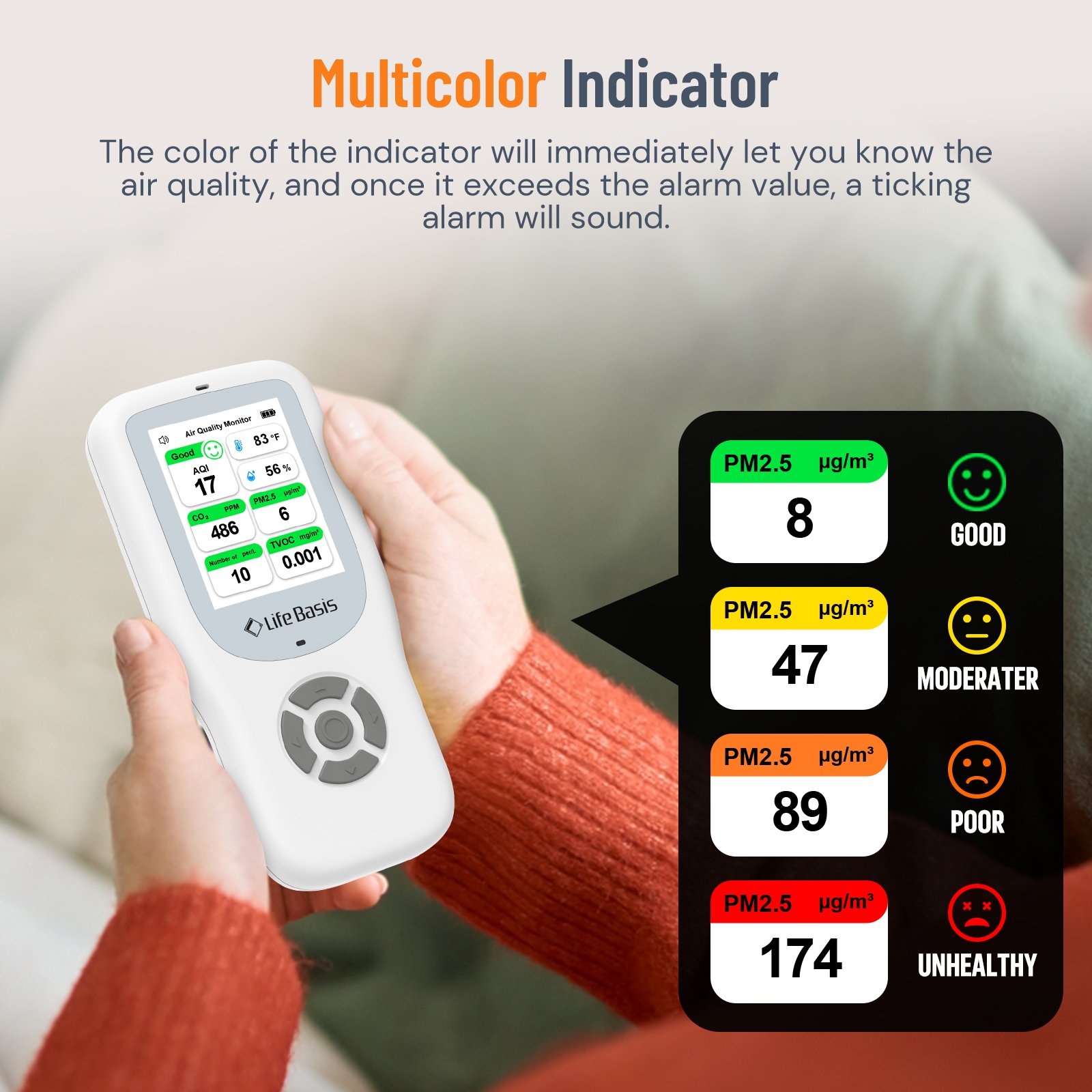 Formaldehyde Temperature & Humidity Meter Sensor Tester PM2.5/PM10/PM1.0 Micron Dust TVOC Gas Air Quality Pollution Monitor