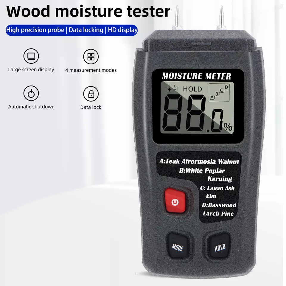 Two Pins 0-99.9% Digital Wood Moisture Meter Humidity Tester Hygrometer Timber Damp Detector sense with Large LCD Display