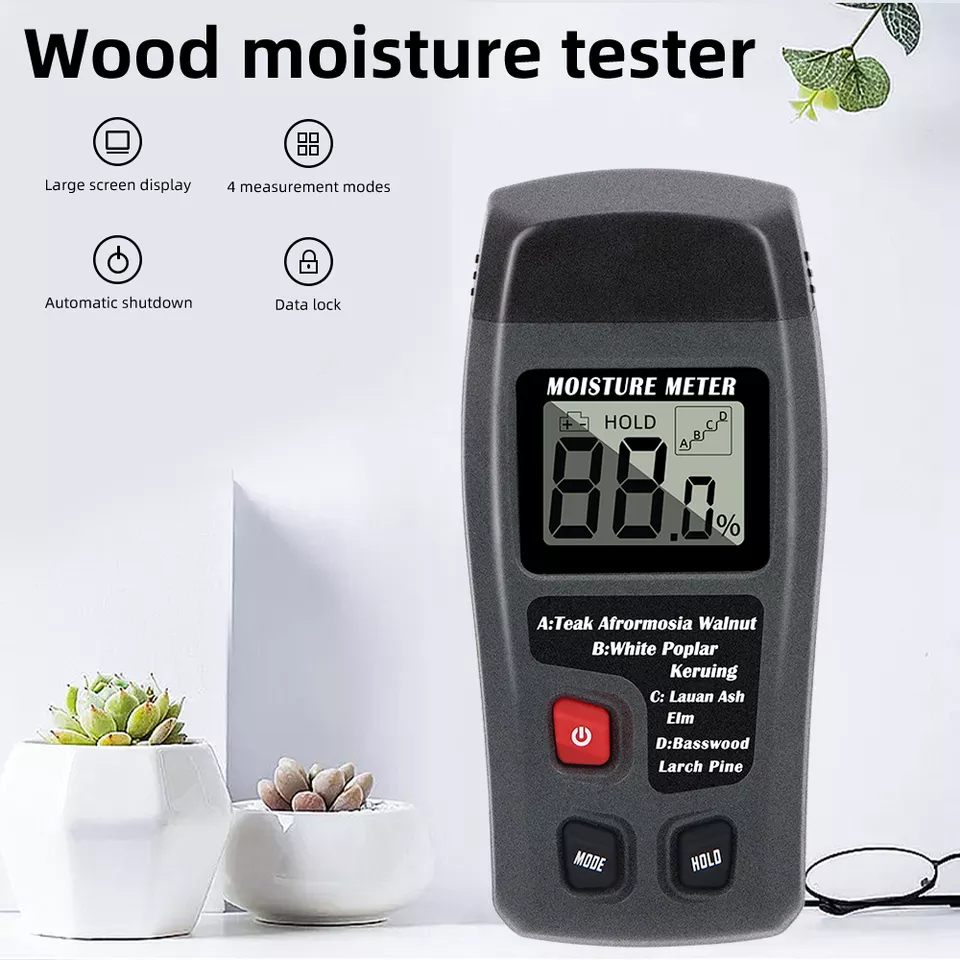 Two Pins 0-99.9% Digital Wood Moisture Meter Humidity Tester Hygrometer Timber Damp Detector sense with Large LCD Display
