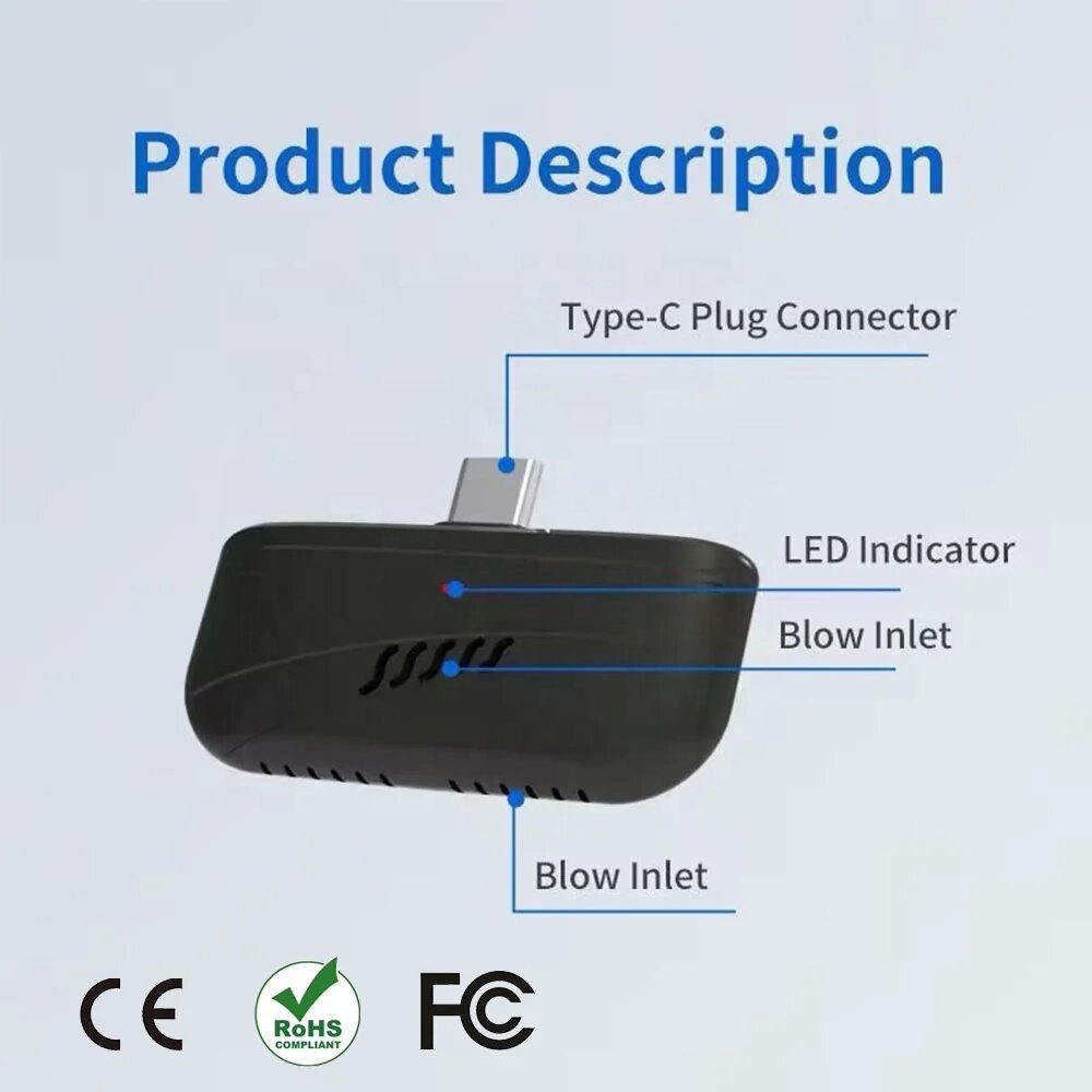 Mini Portable Breath Analyzer Alcohol Tester Plug-in Powered on the Phone USB Type C
