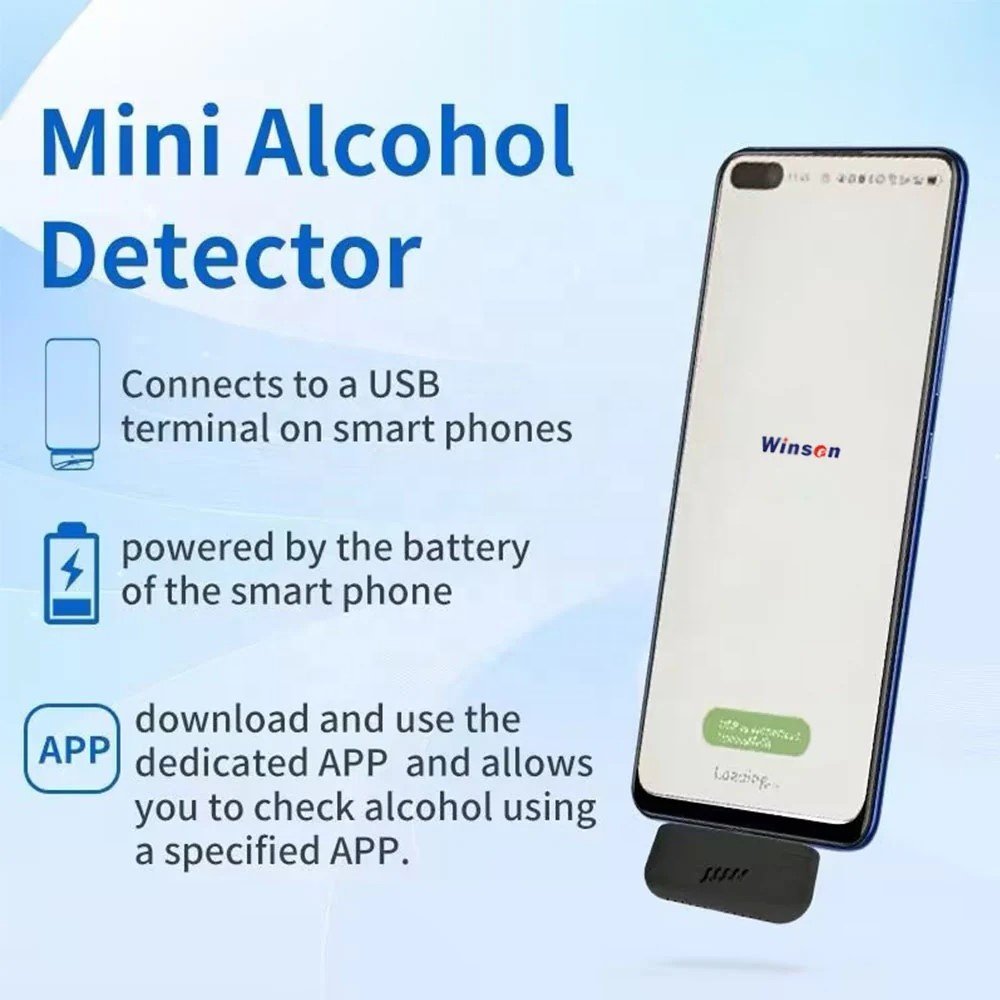 Mini Portable Breath Analyzer Alcohol Tester Plug-in Powered on the Phone USB Type C