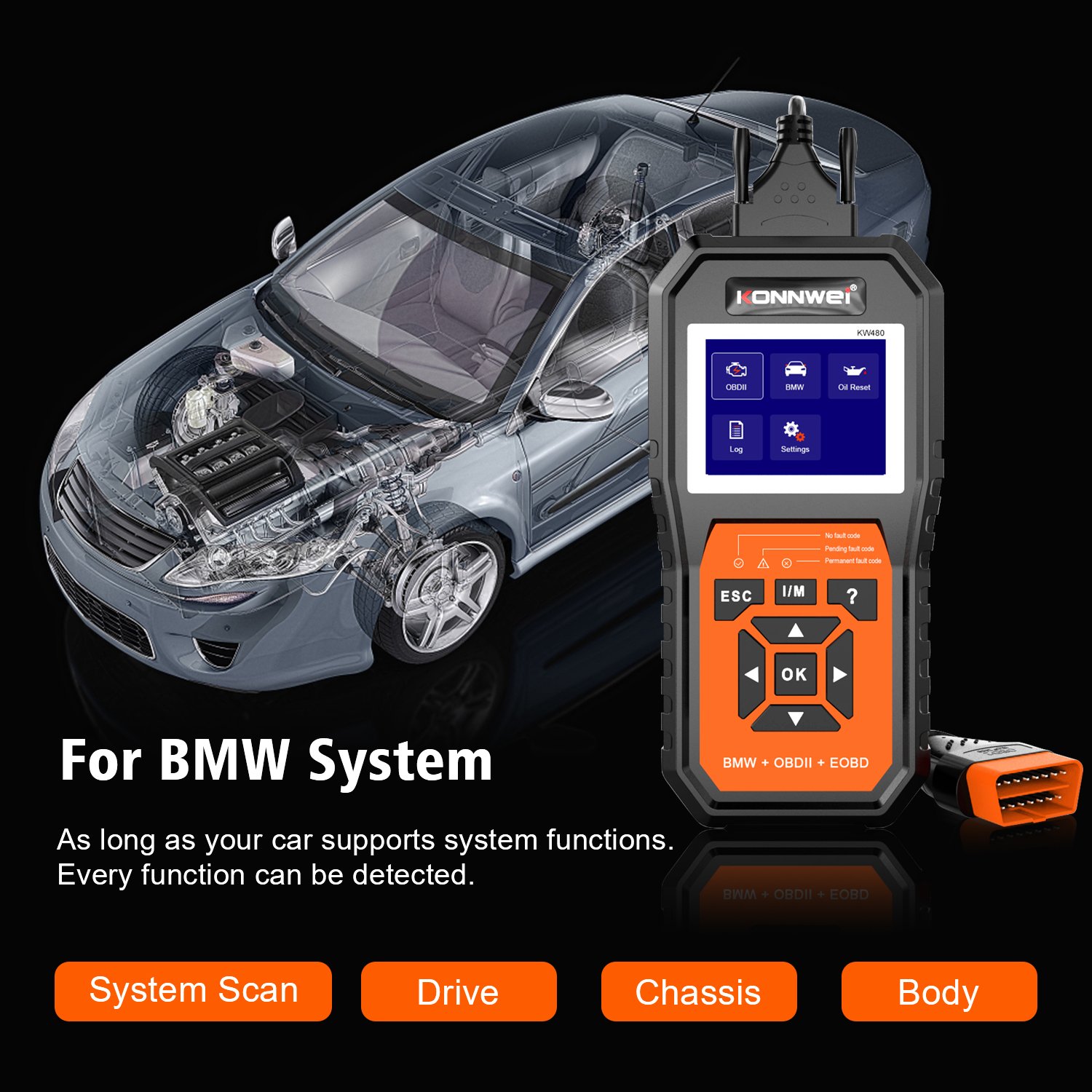 Ready to Ship Handheld KONNWEI KW480 Diagnostic Scanner for BMW full system fault detector tester automotriz automobile tools