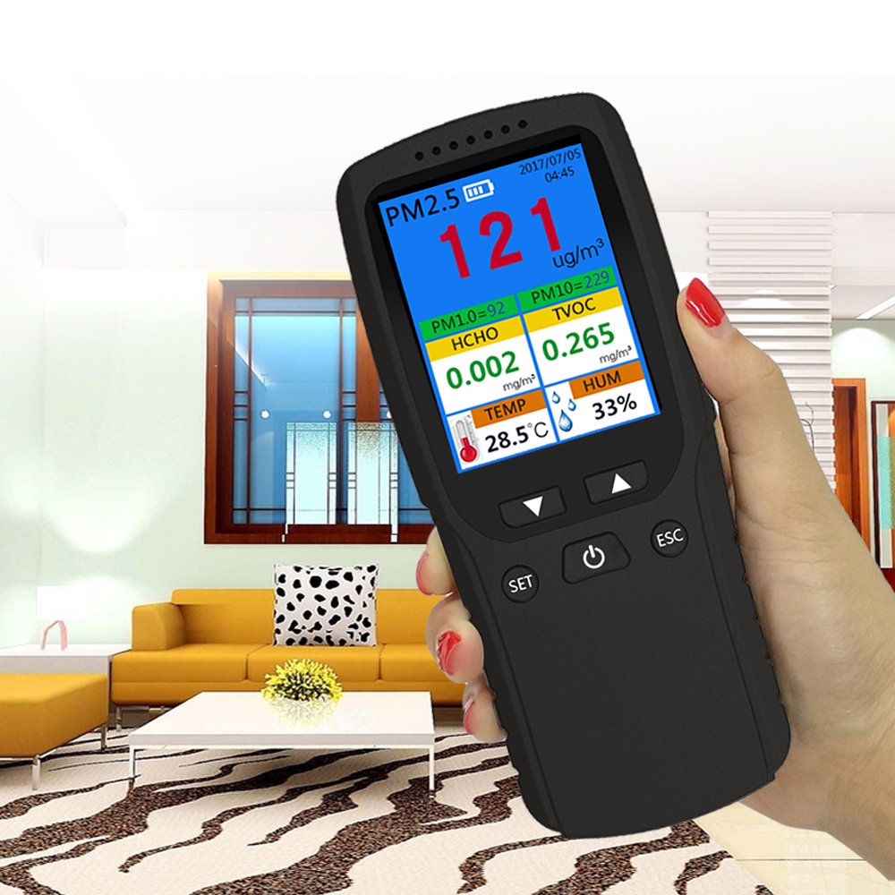 Handheld Air Quality Monitor PM2.5 PM1.0 PM10 HCHO TVOC Gas Analyzer Indoor/Outdoor PM2.5 Gas Detector Digital Tester Meter