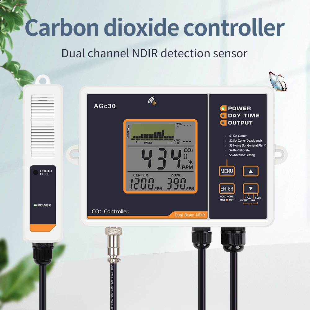 AGc30 Carbon Dioxide Monitor & Controller Dual Channel Beam NDIR Detection Sensor CO2 Detector For Greenhouse