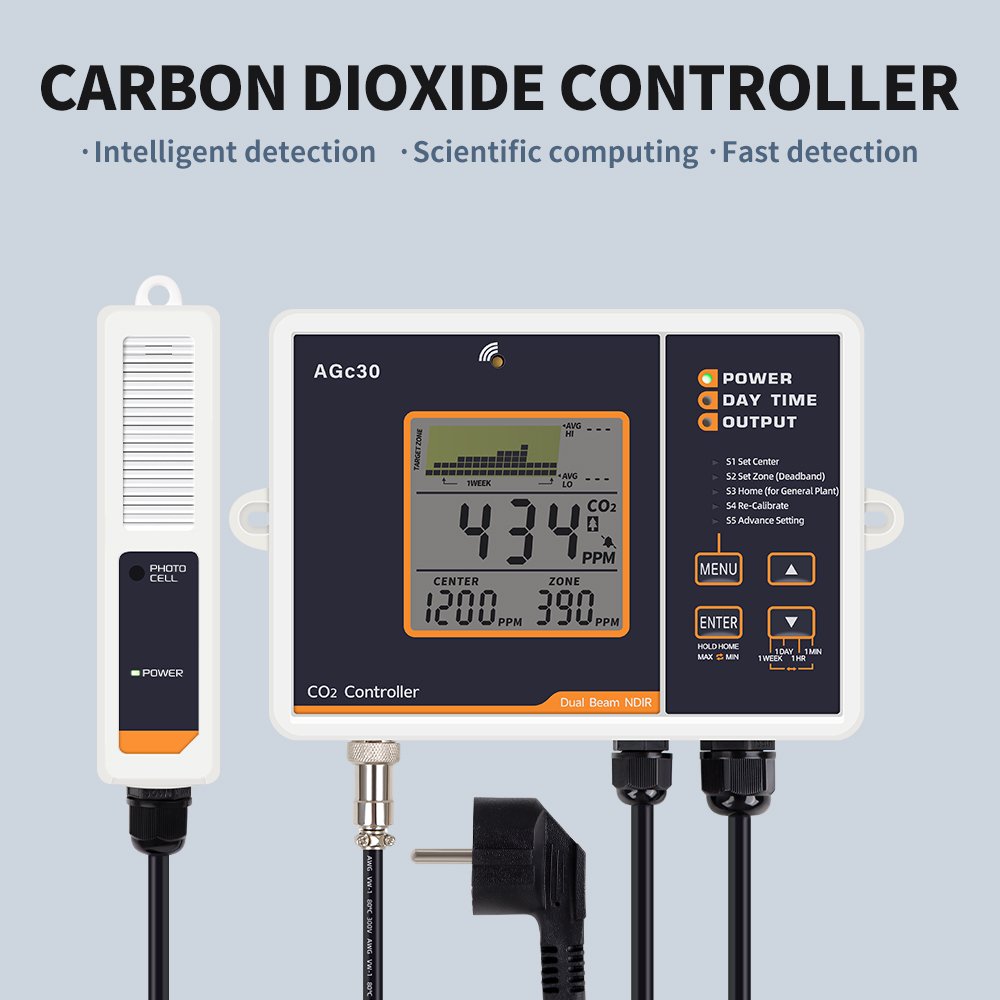 AGc30 Carbon Dioxide Monitor & Controller Dual Channel Beam NDIR Detection Sensor CO2 Detector For Greenhouse
