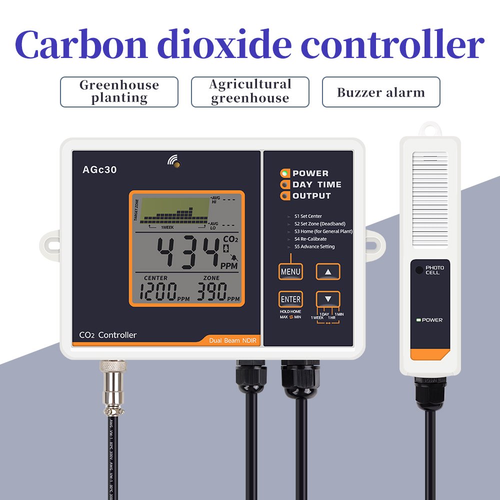 AGc30 Carbon Dioxide Monitor & Controller Dual Channel Beam NDIR Detection Sensor CO2 Detector For Greenhouse
