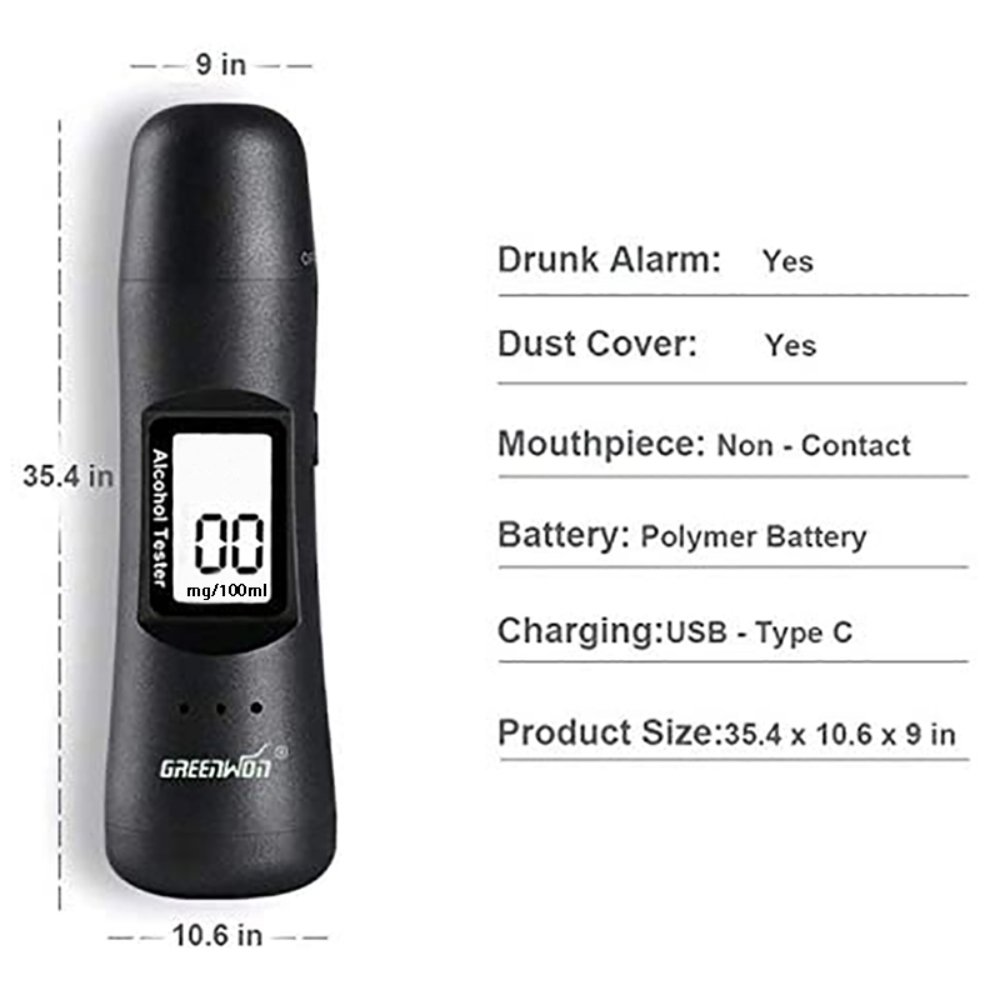 GREENWON Breathalyzer USB Charging Alcohol Breath Tester BAC Sensor Drive Safety Digital Alcohol Detector