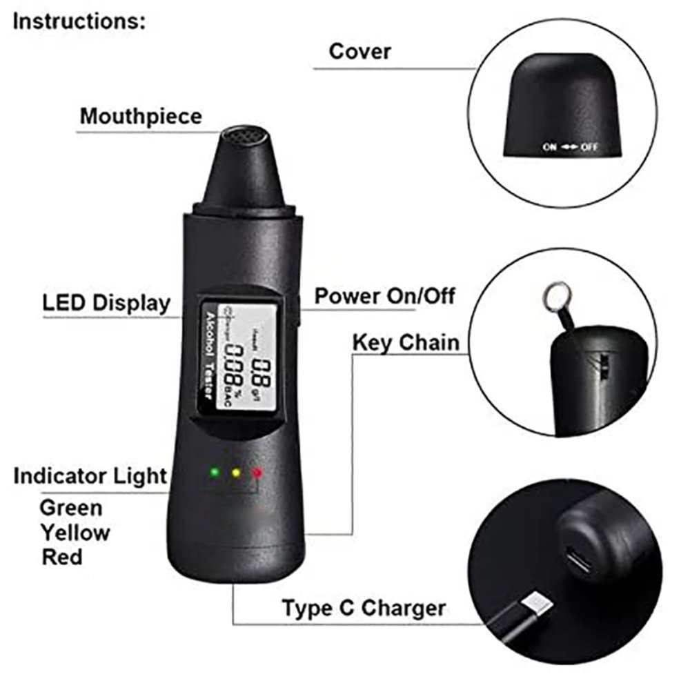 GREENWON Breathalyzer USB Charging Alcohol Breath Tester BAC Sensor Drive Safety Digital Alcohol Detector