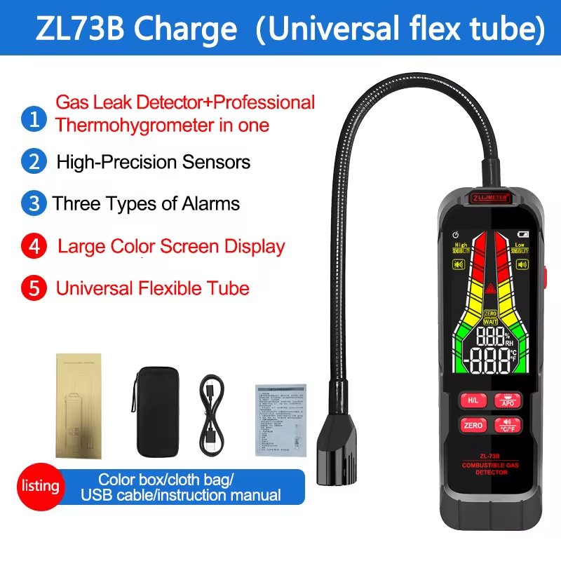 Rechargeable Gas Leak Detector, Combustible Gas Leak Tester with USB charging Cable Gooseneck Has Range 50 - 10000 ppm