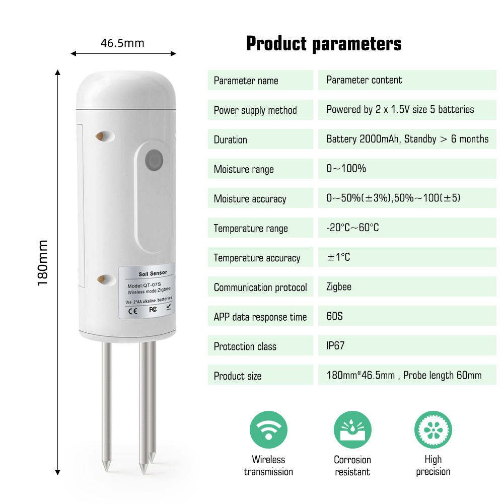 Smart Tuya Zigbee 3.0 IP67 range 0-100% Temperature Sensor Detector Tester Humidity Soil Moisture Meter