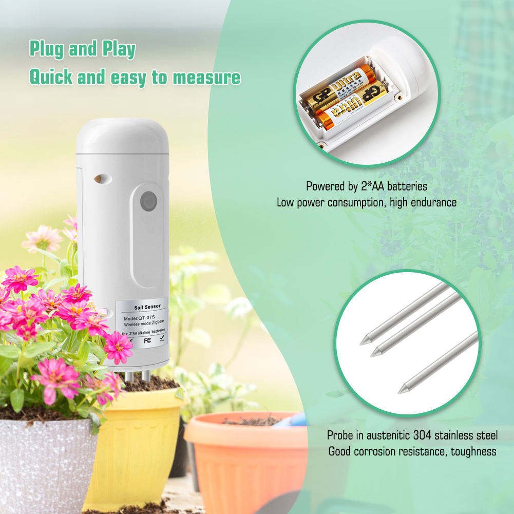 Smart Tuya Zigbee 3.0 IP67 range 0-100% Temperature Sensor Detector Tester Humidity Soil Moisture Meter