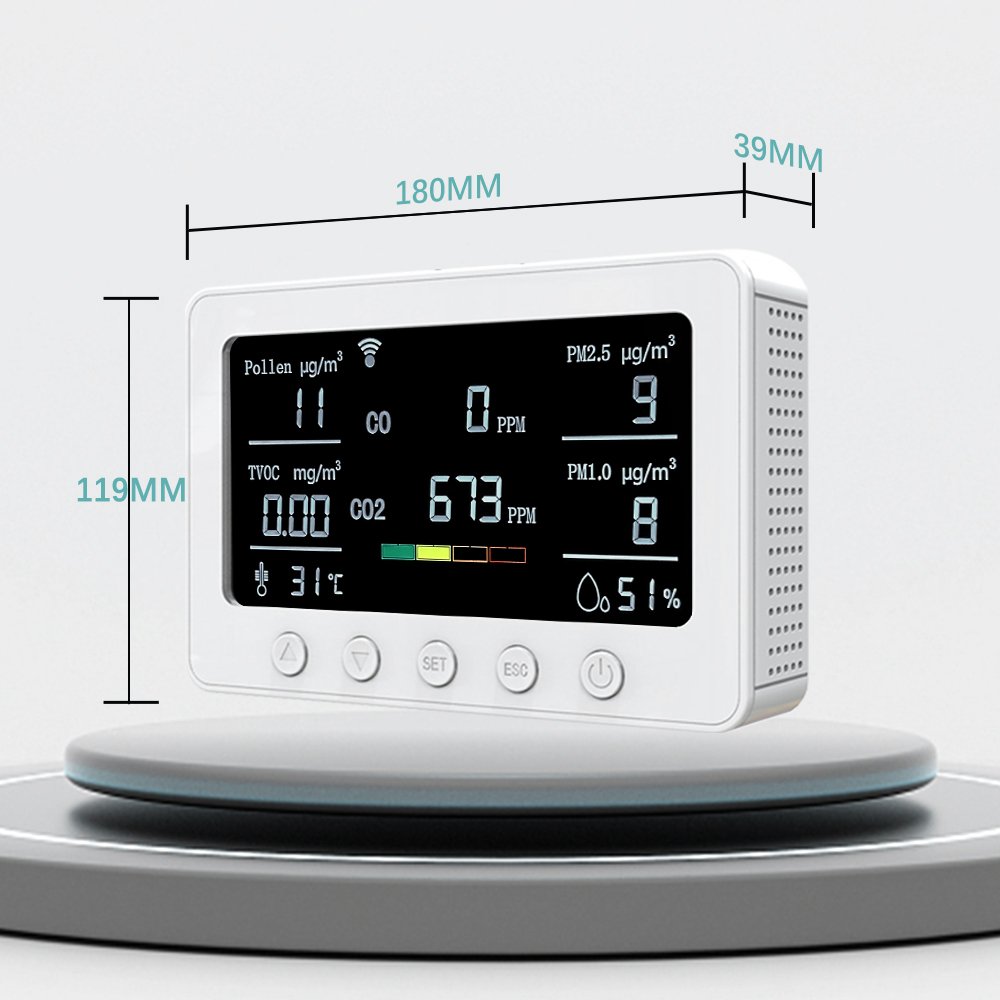 Gas analyzer Large LCD Display RS485 NDIR IAQ Sensor co/co2/Pollen PM2.5 tvoc 8 in1 gas tester CO2 Gas Leak Detector
