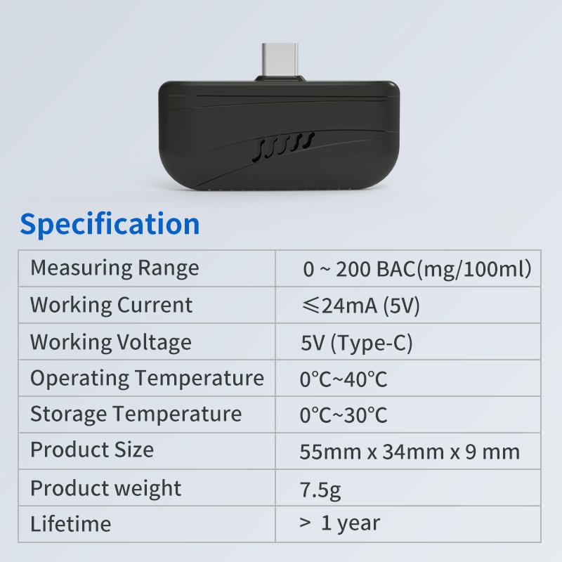 USB APP Alcohol Tester breathalyzer Portable Sensor Detector Alarm Mini Driver