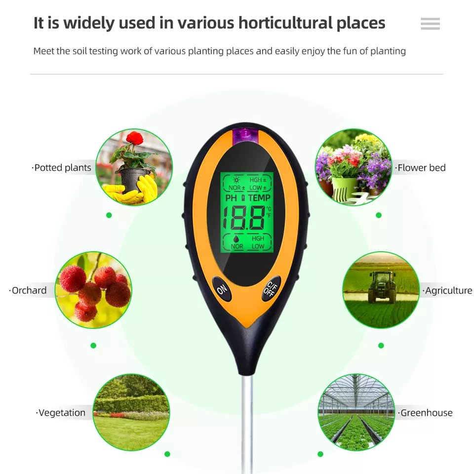 4 In 1 Soil Ph Meter Detector Digital Soil Ph Tester Plant Soil Moisture Meter For Gardening Indoor Outdoor
