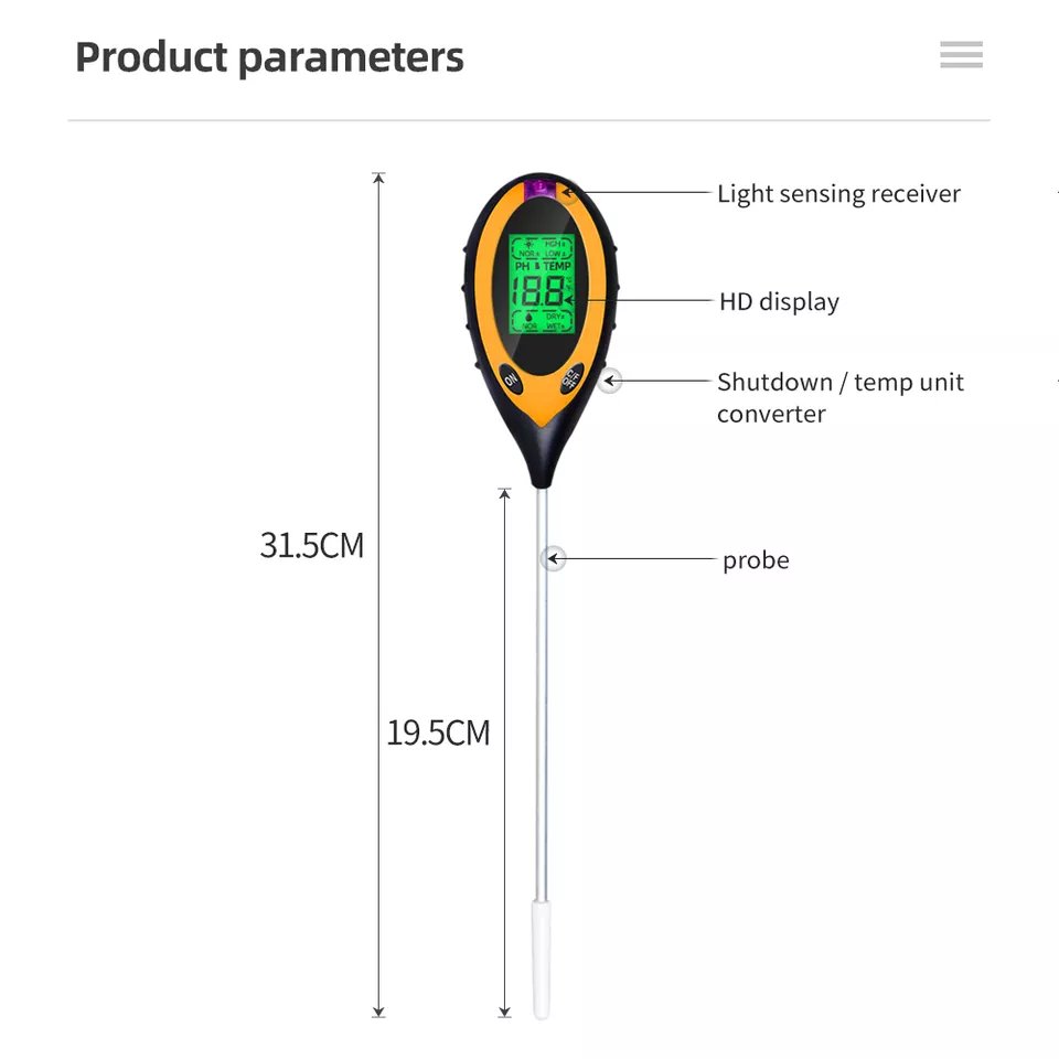 4 In 1 Soil Ph Meter Detector Digital Soil Ph Tester Plant Soil Moisture Meter For Gardening Indoor Outdoor