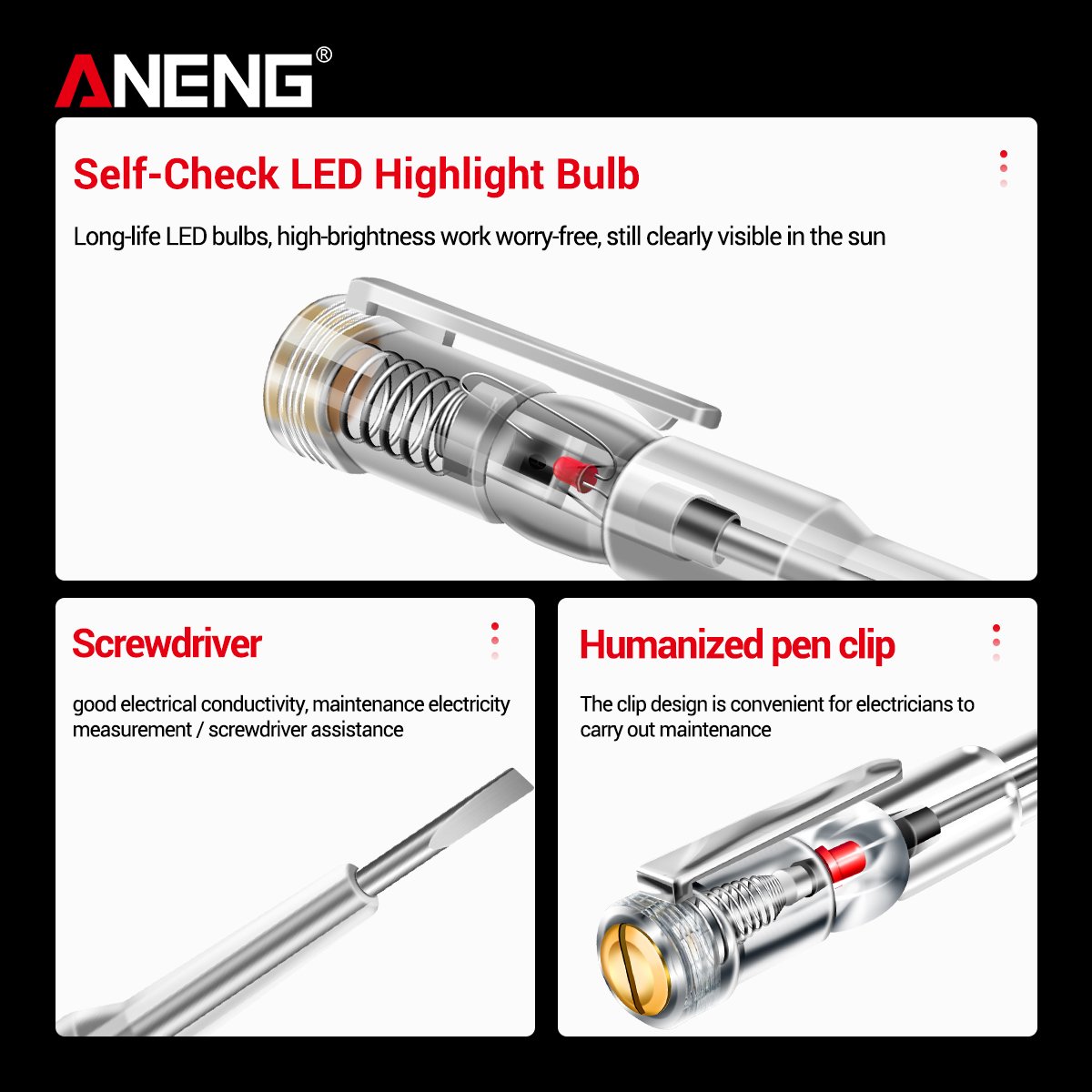 ANENG B09 AC/DC Plastic Induced Electric Screwdriver Probe With Indicator Light Voltage Meter Sensor Pen Detector Tester Tool