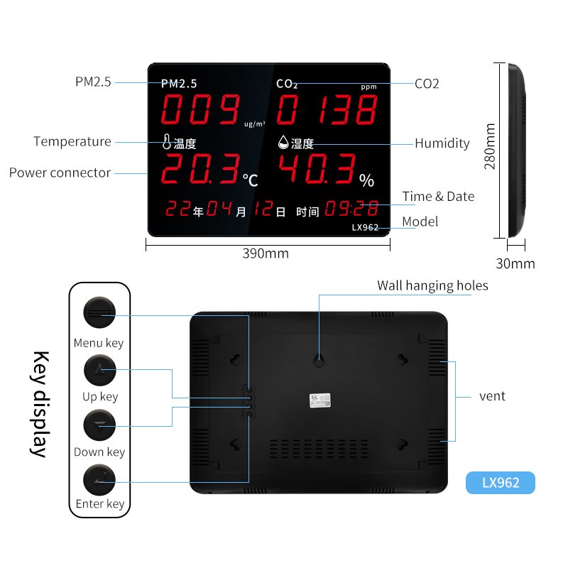 Industrial grade sensor chip Temperature and humidity meter alarm Indoor and outdoor pm2.5 co2 air quality monitor gas detector
