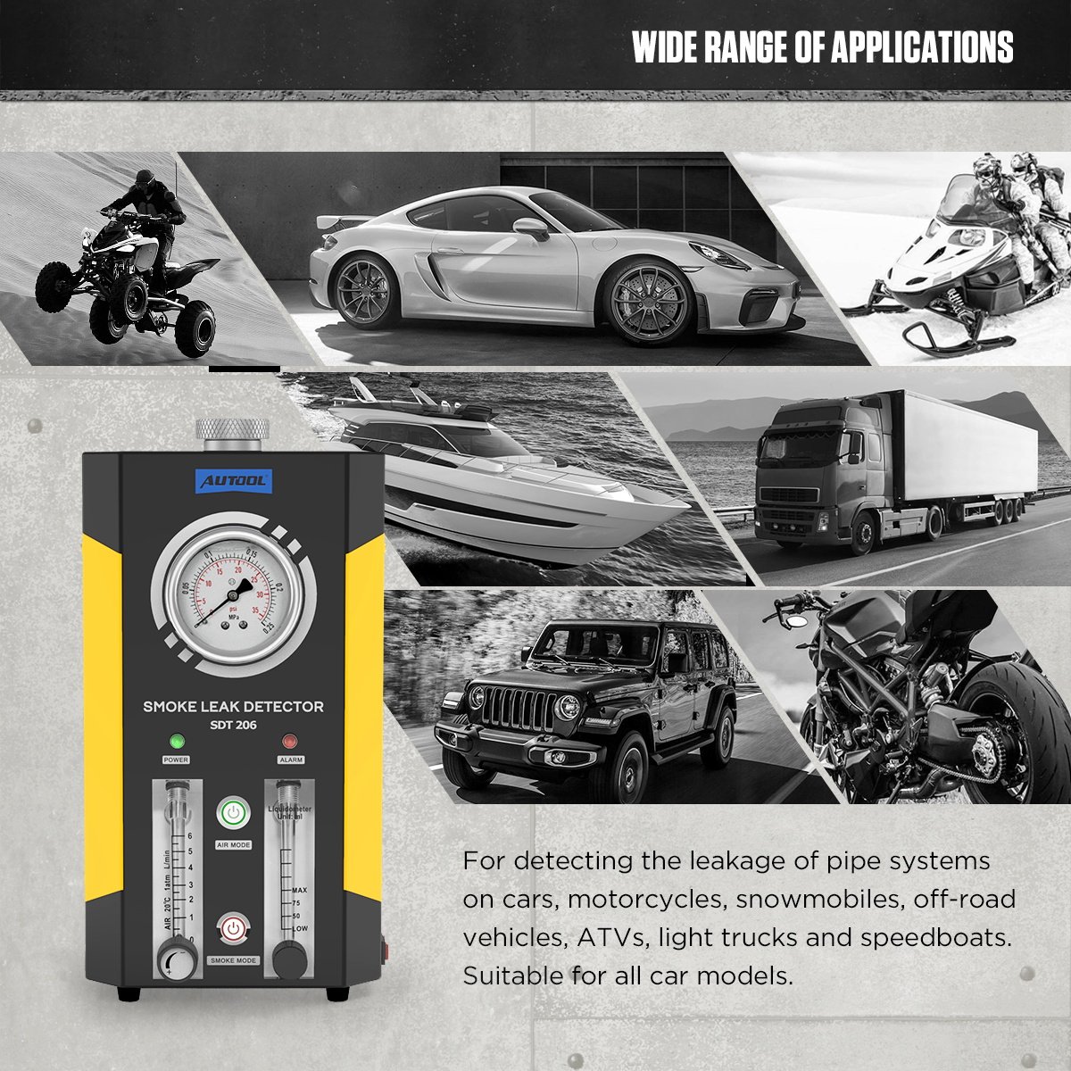 2023 Autool SDT206 Upgrade Car Smoke Leak Detector Pipeline System Leakage Tester Tool Including Flow Liquid Gauge