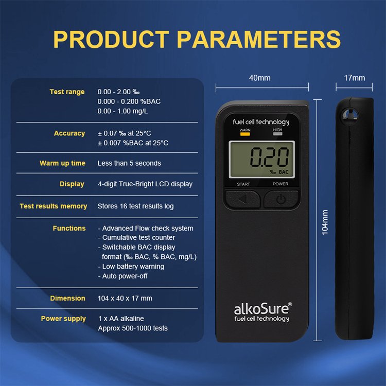 Popular Alcohol Breath Tester High Performance Portable Fuel Cell Breathalyzer