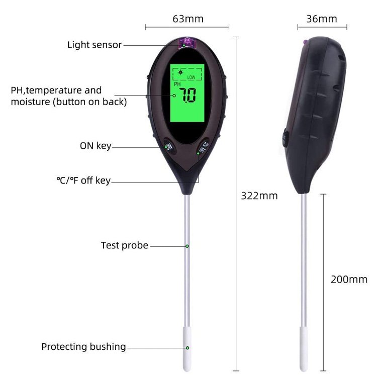 Garden pH Tester 4 in 1 Electronic Soil Tester High Quality Soil Moisture Meter
