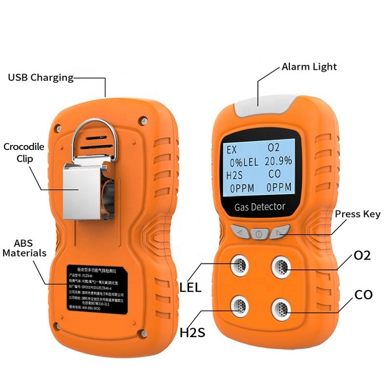Portable 4 In 1 LCD Display H2S / O2 / CO / Ex Rechargeable Lithium Battery Operated Portable Multi Gas Detector