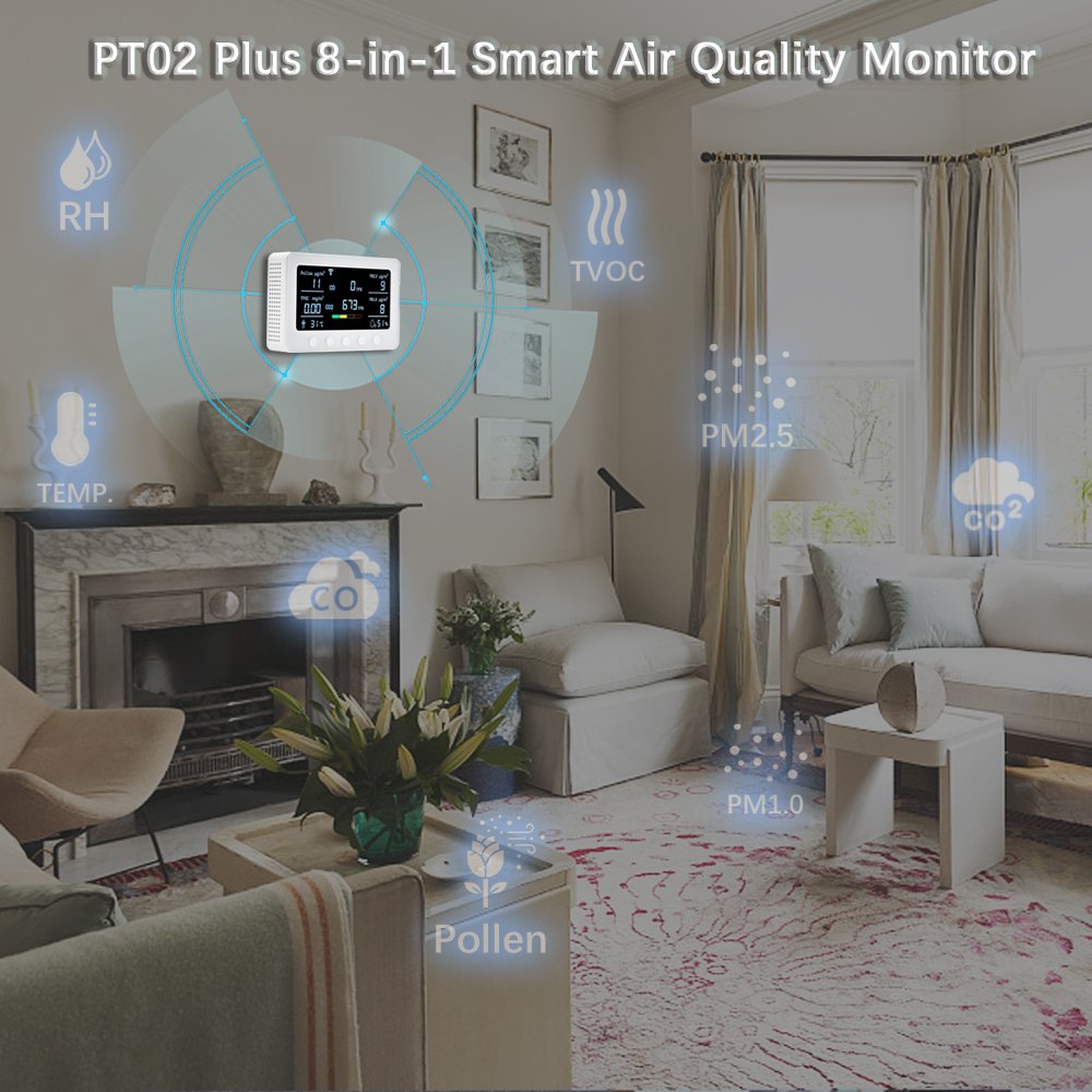 Indoor Large LCD Display RS485 NDIR Sensor co/co2/Pollen PM2.5 tvoc 8 in1 gas tester Diffuser monitor CO2 Gas Leak Detector