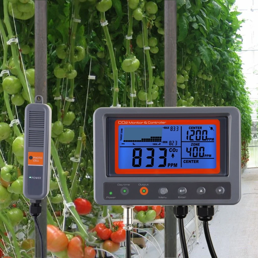 Greenhouse CO2 Controller w/ 4.5 Meters Remote CO2 Sensor Auto Detect Day Night Function Perfect for Grow Rooms, Home, Offices