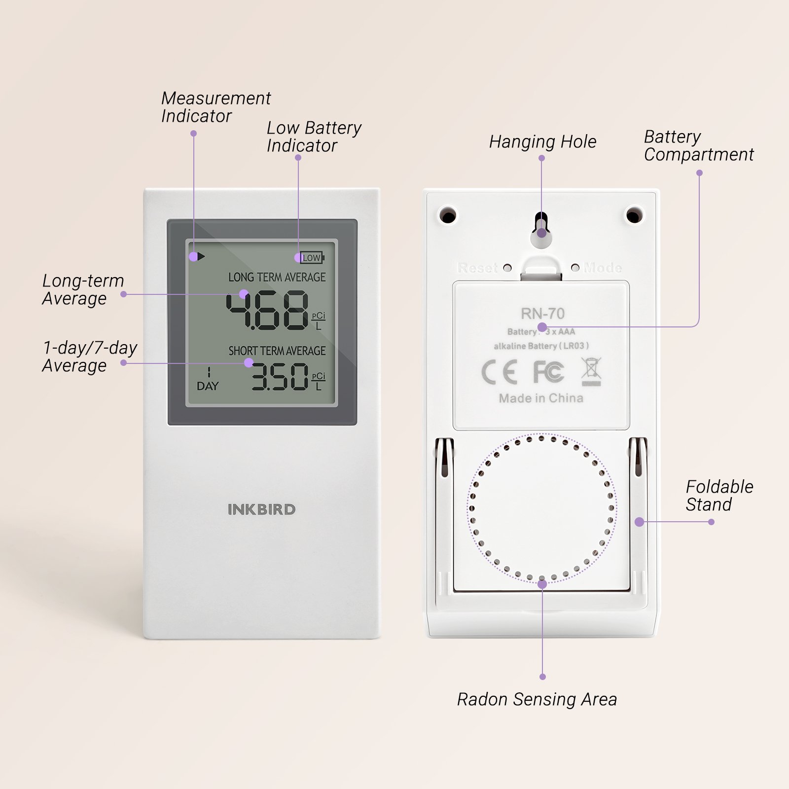 INKBIRD Radon Monitor Alpha spectrometry Sensor Radon Detector for Home Use