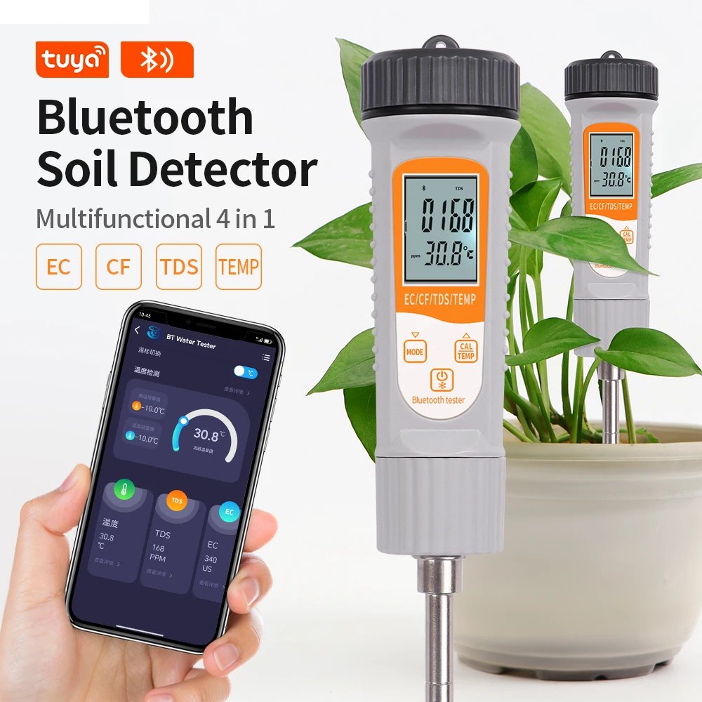 High Quality Multifunctional 4 in 1 Soil Detector High P recision TDS EC CF Temp Portable Blue tooth Soil Sensor Meter Tester