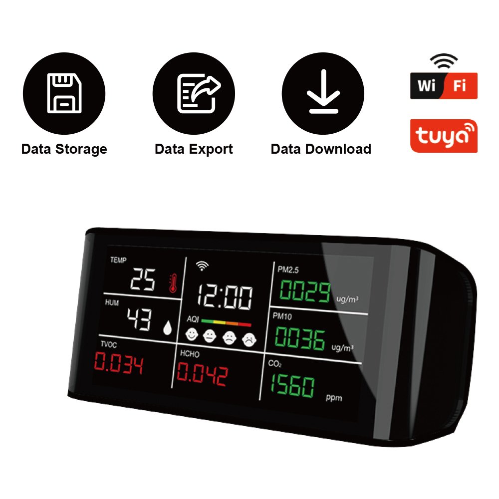 10 in 1 Multi-functional Air Quality Tester Tuya WiFi Real-time Monitoring Data Export Storage & Download