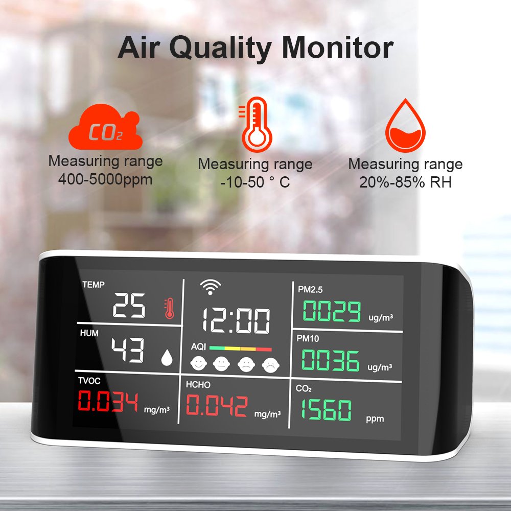 10 in 1 Multi-functional Air Quality Tester Tuya WiFi Real-time Monitoring Data Export Storage & Download
