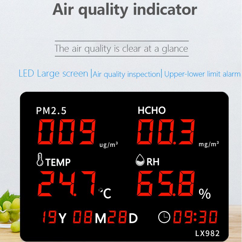 LED industrial household air quality detection and air humidity detection with temperature and time display LX982 clock wall