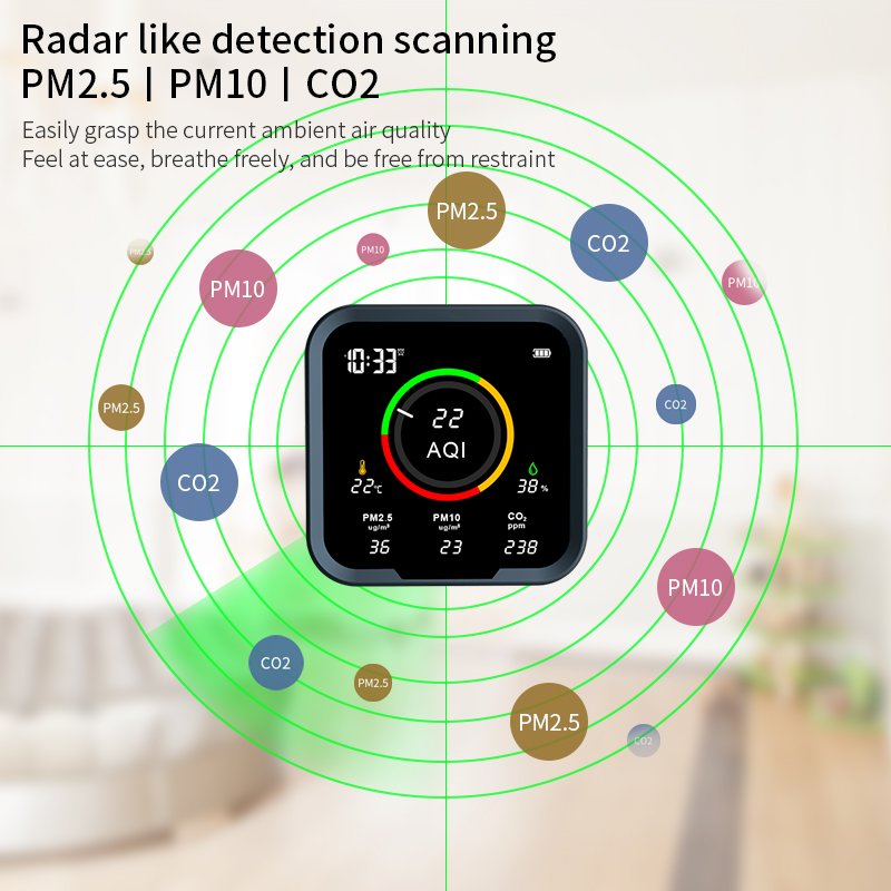 PTH-9A top-selling CO2 METER CO TESTER PM2.5 SENSOR PM10 MONITOR THERMO-HGRO METER AQI DETECTOR Seven in one version