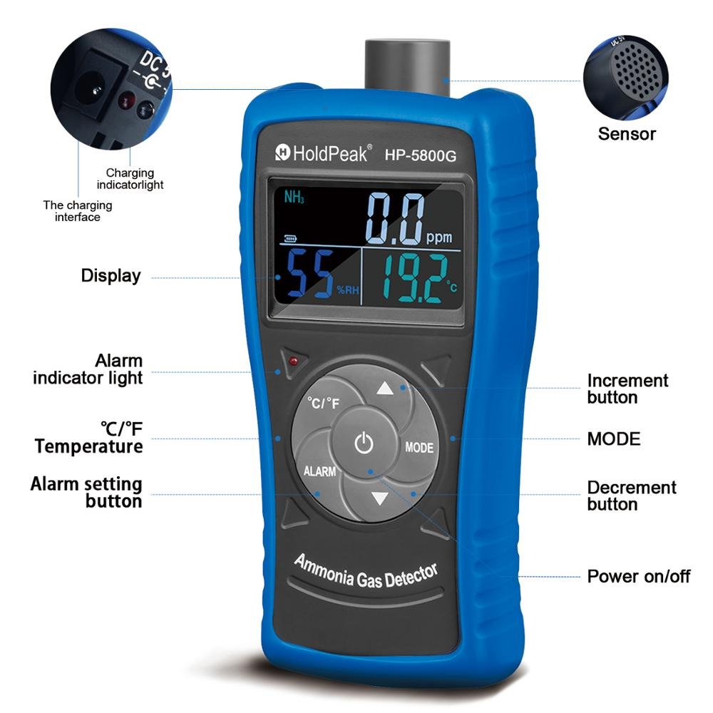 HOLDPEAK HP-5800G Ammonia Gas Detector Tester Monitor,Particle Detector Professional Meter for Industry,Decoration, Environment