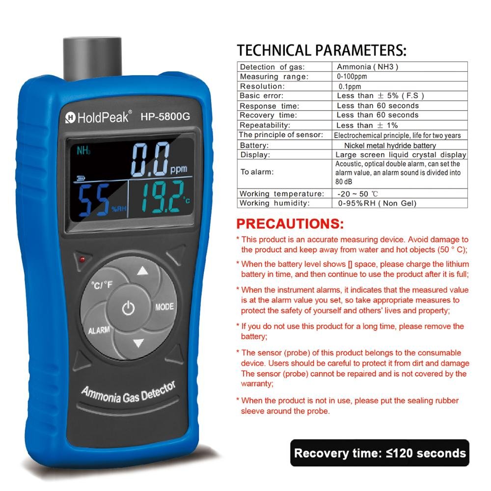 HOLDPEAK HP-5800G Ammonia Gas Detector Tester Monitor,Particle Detector Professional Meter for Industry,Decoration, Environment