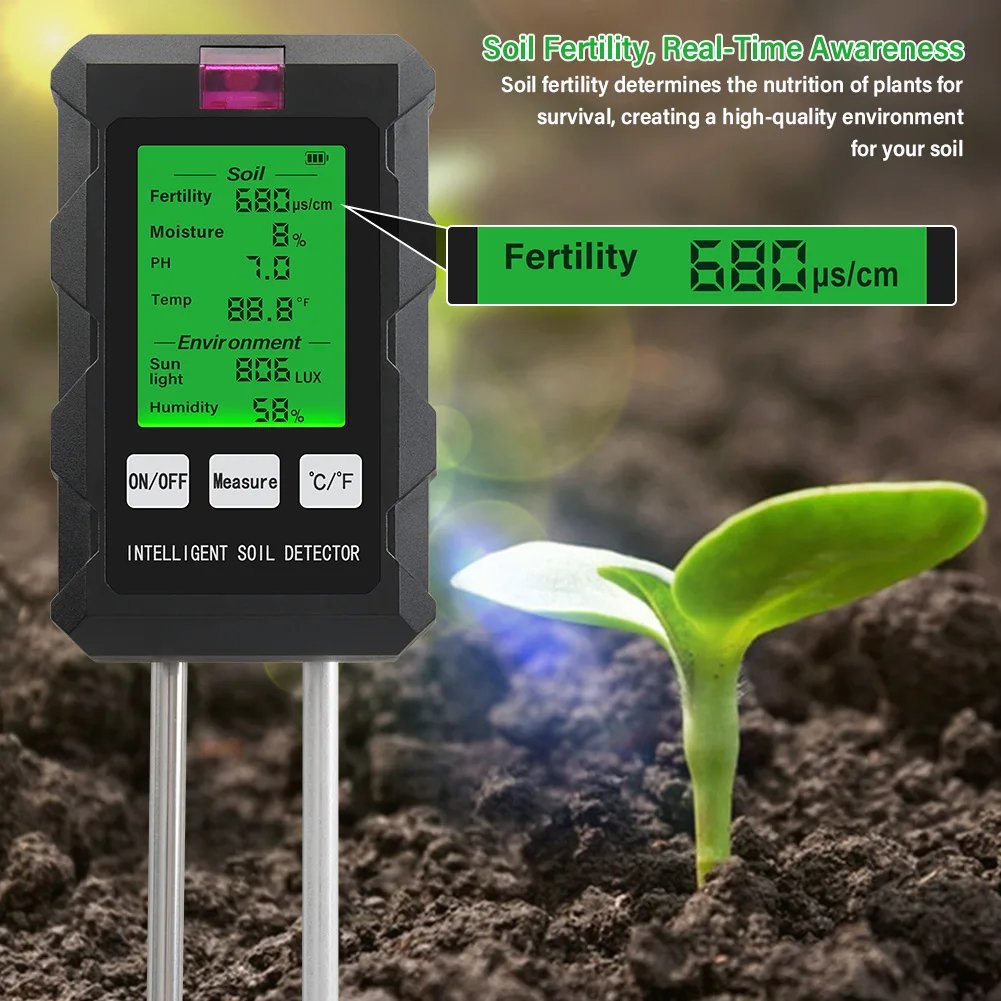 2024 New Arrival 6 in 1 Soil Fertility Meter PH Mositure Sunlight Humidity Fertility Soil Detector