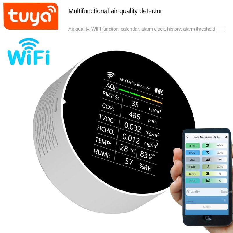 Indoor Air Quality Monitor Portable CO2 Monitor VOC Sensor Formaldehyde Detector AQI PM2.5 Home Monitoring Air Quality Tester