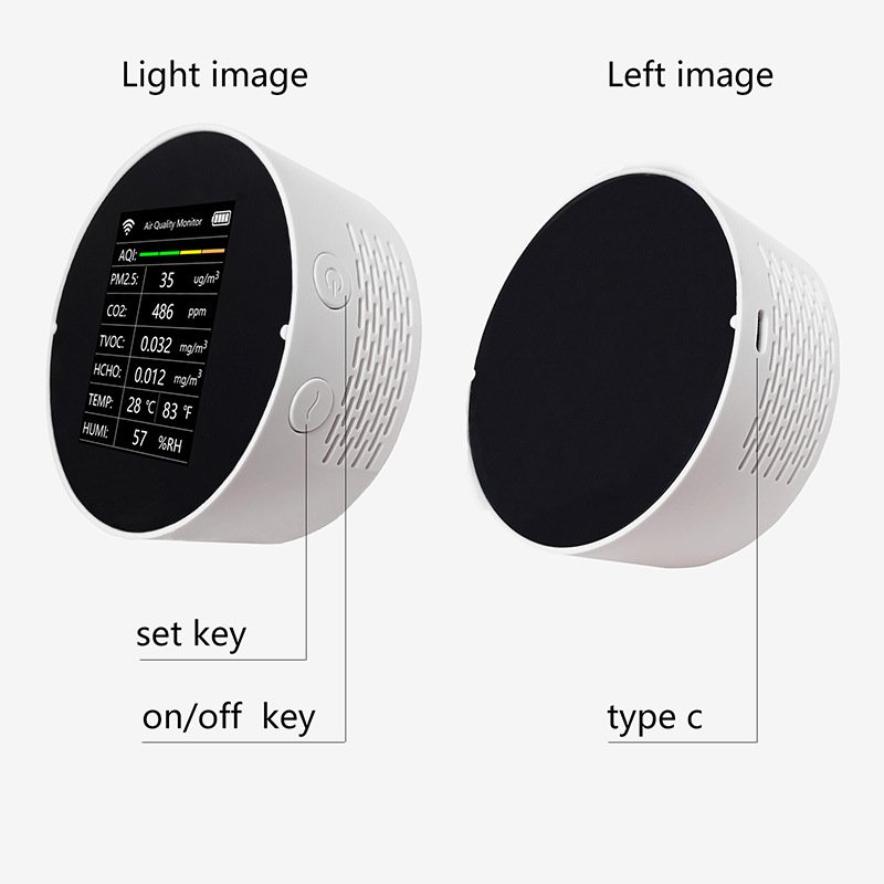Indoor Air Quality Monitor Portable CO2 Monitor VOC Sensor Formaldehyde Detector AQI PM2.5 Home Monitoring Air Quality Tester